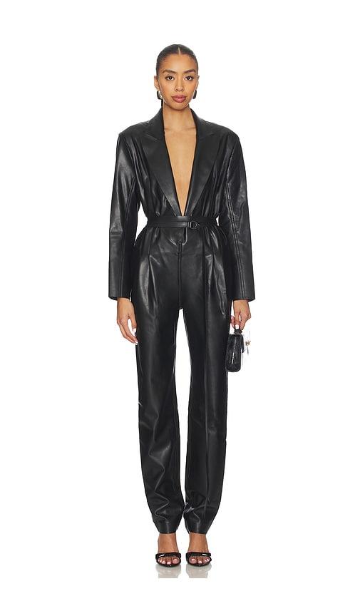 Norma Kamali Easy Fit Single Breasted Tapered Leg Jumpsuit in Black by NORMA KAMALI