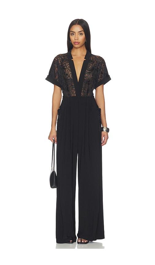 Norma Kamali Geralyn Short Sleeve Jumpsuit in Black by NORMA KAMALI