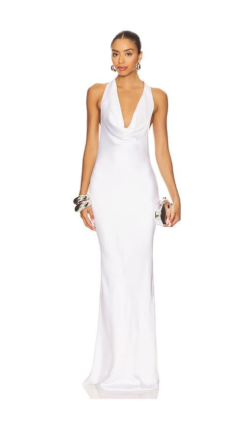 Norma Kamali Halter Drape Bias Gown in White by NORMA KAMALI