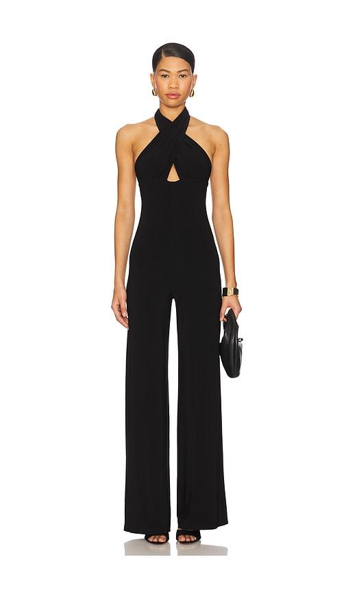Norma Kamali Halter Straight Leg Jumpsuit in Black by NORMA KAMALI