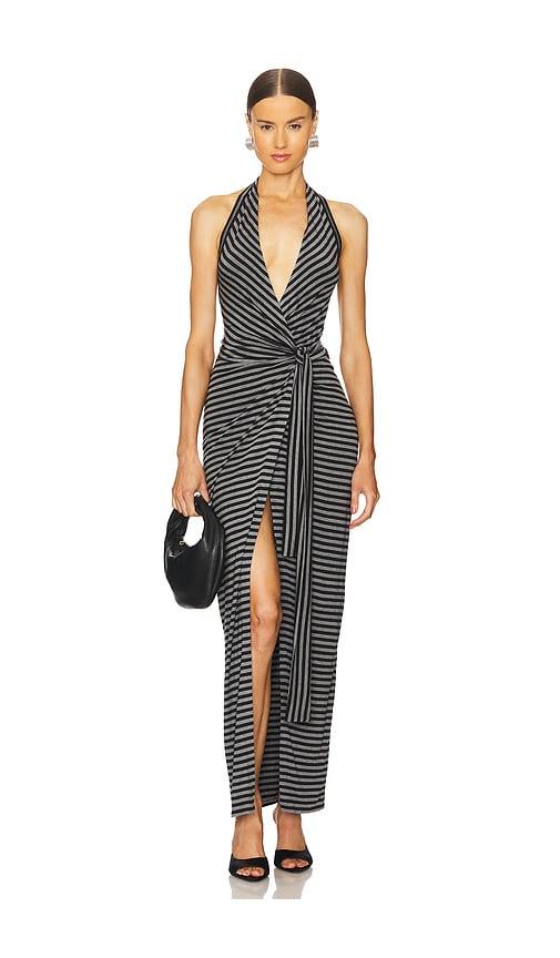 Norma Kamali Halter Wrap Straight Gown in Black by NORMA KAMALI Norma Kamali Halter Wrap Straight Gown in Black by NORMA KAMALI