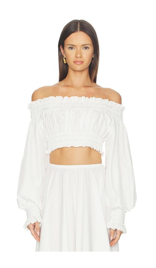 Norma Kamali Long Sleeve Peasant Cropped Top in White by NORMA KAMALI