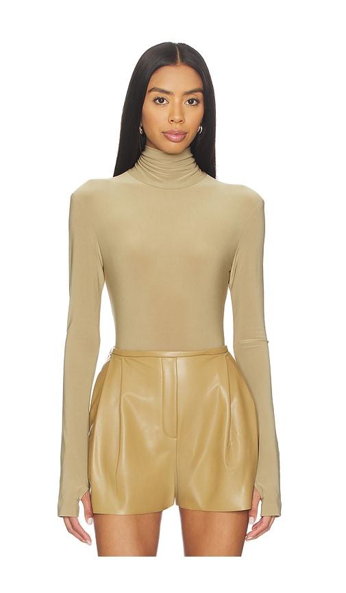 Norma Kamali Long Sleeve Turtle Bodysuit in Tan by NORMA KAMALI