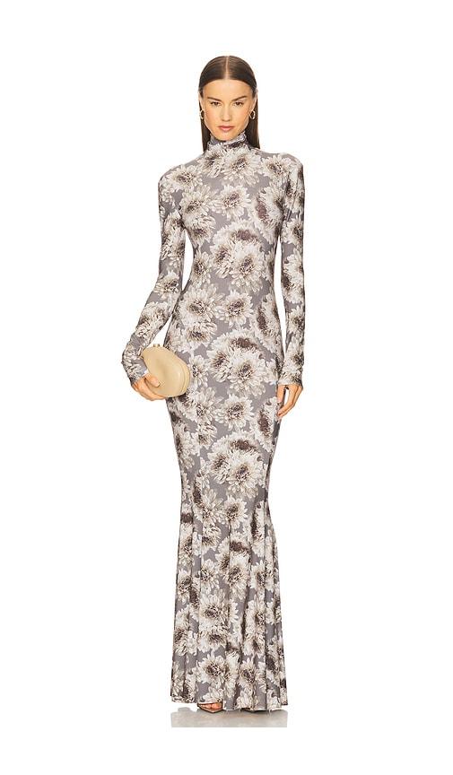 Norma Kamali Long Sleeve Turtleneck Fishtail Gown in Grey by NORMA KAMALI