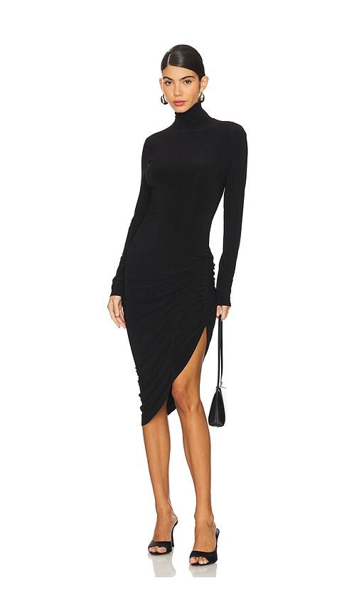 Norma Kamali Long Sleeve Turtleneck Side Drape Dress in Black by NORMA KAMALI