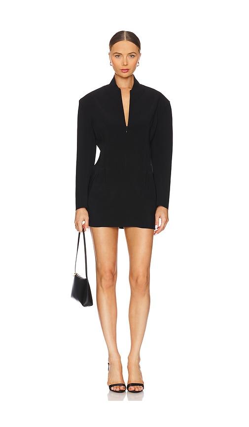 Norma Kamali Oversized Long Sleeve Shoulder Pad Front Zip Mini Dress in Black by NORMA KAMALI