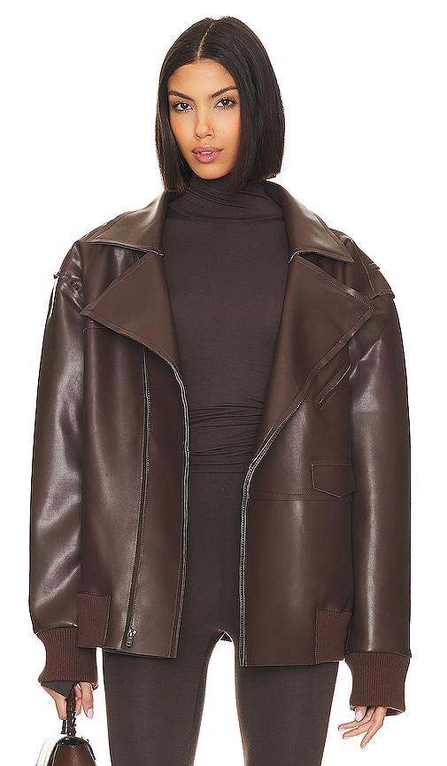 Norma Kamali Oversized Moto Jacket in Chocolate by NORMA KAMALI