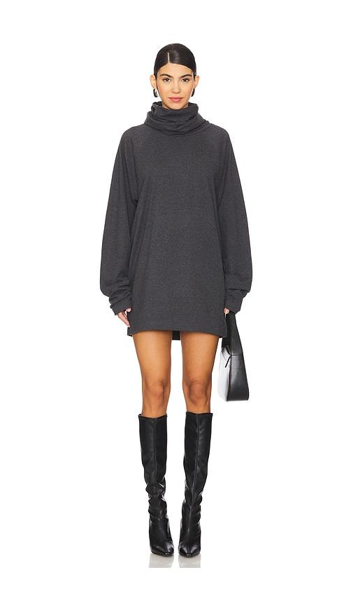 Norma Kamali Oversized Raglan Sleeve Turtleneck Mini Dress in Grey by NORMA KAMALI