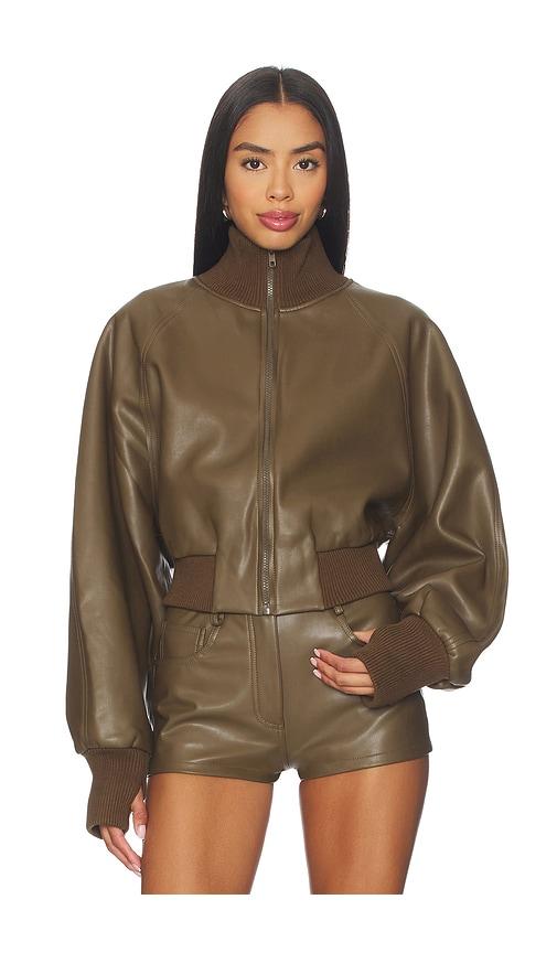 Norma Kamali Oversized Turtleneck Bomber Jacket To Waist in Dark Green by NORMA KAMALI