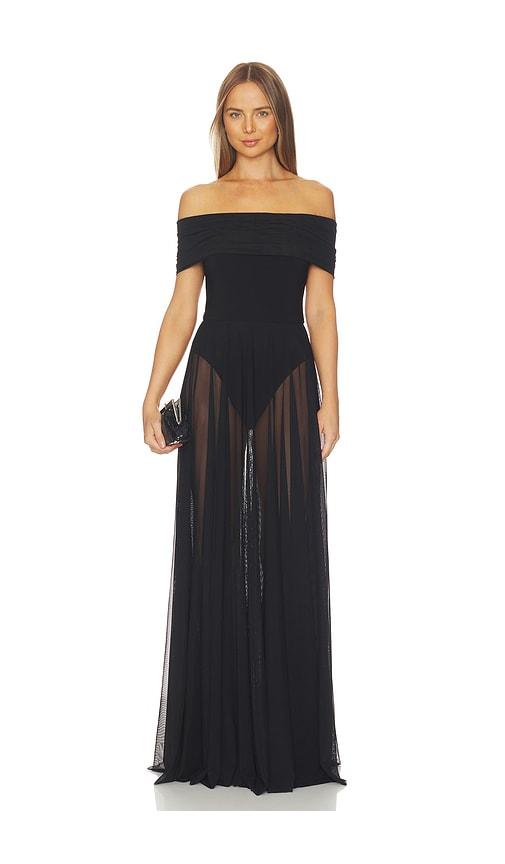 Norma Kamali Sleeveless Cowl Neck Combo Flared Gown in Black by NORMA KAMALI