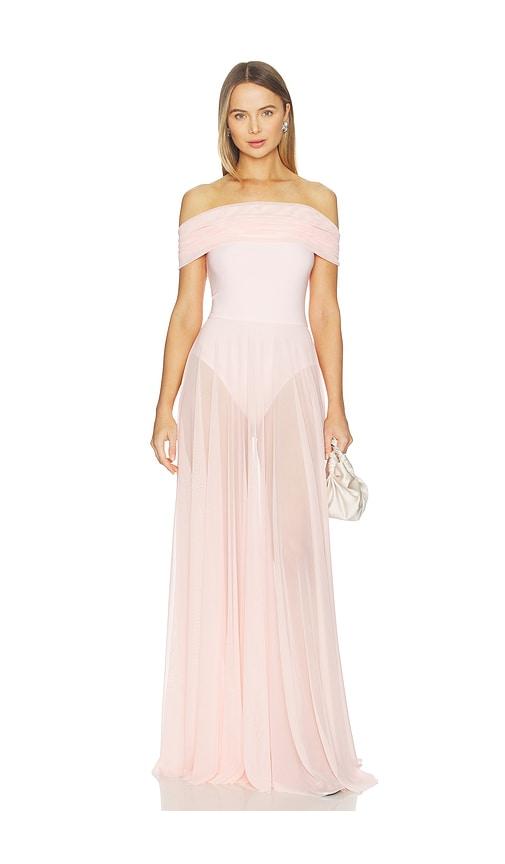 Norma Kamali Sleeveless Cowl Neck Combo Flared Gown in Pink by NORMA KAMALI