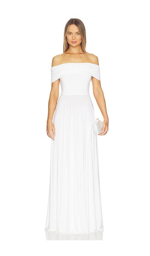 Norma Kamali Sleeveless Cowl Neck Flared Gown in White by NORMA KAMALI