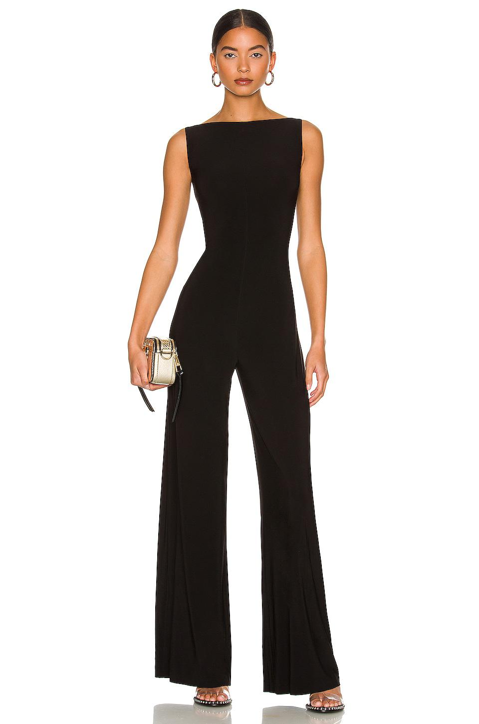 Norma Kamali Sleeveless X Straight Leg Jumpsuit in Black by NORMA KAMALI