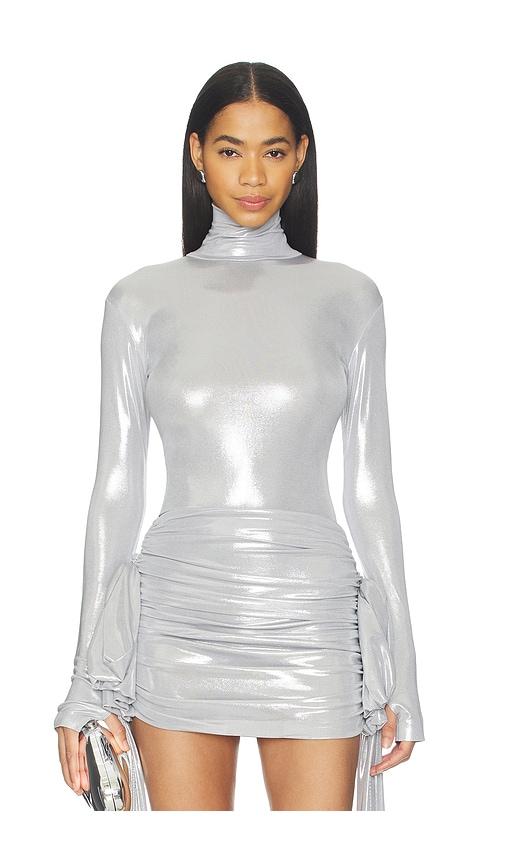 Norma Kamali Slim Fit Long Sleeve Turtle Top in Metallic Silver by NORMA KAMALI