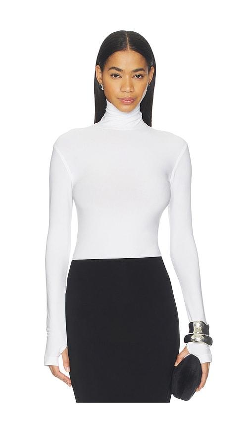 Norma Kamali Slim Fit Long Sleeve Turtle Top in White by NORMA KAMALI