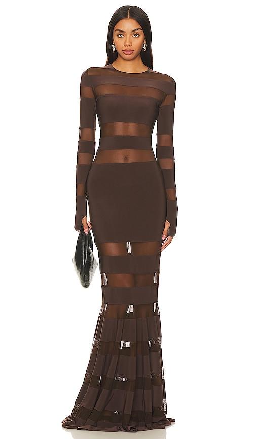 Norma Kamali Spliced Dress Fishtail Gown in Chocolate by NORMA KAMALI