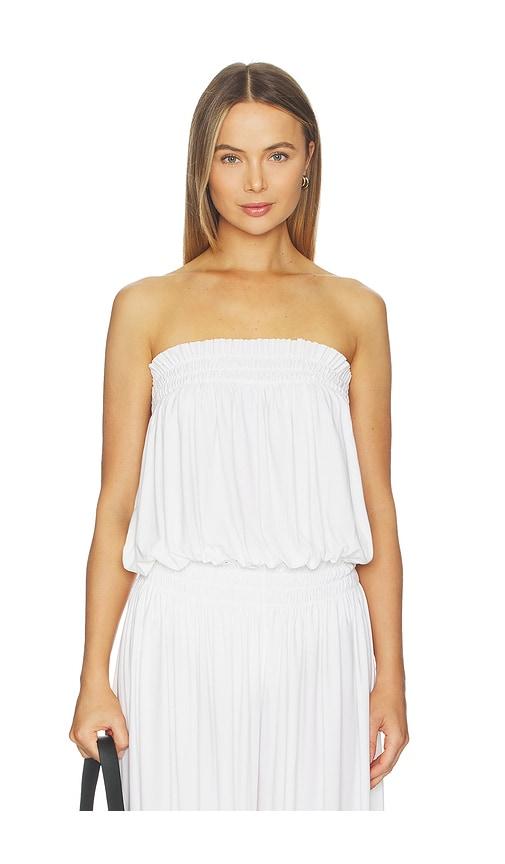 Norma Kamali Strapless Peasant Bodysuit in White by NORMA KAMALI