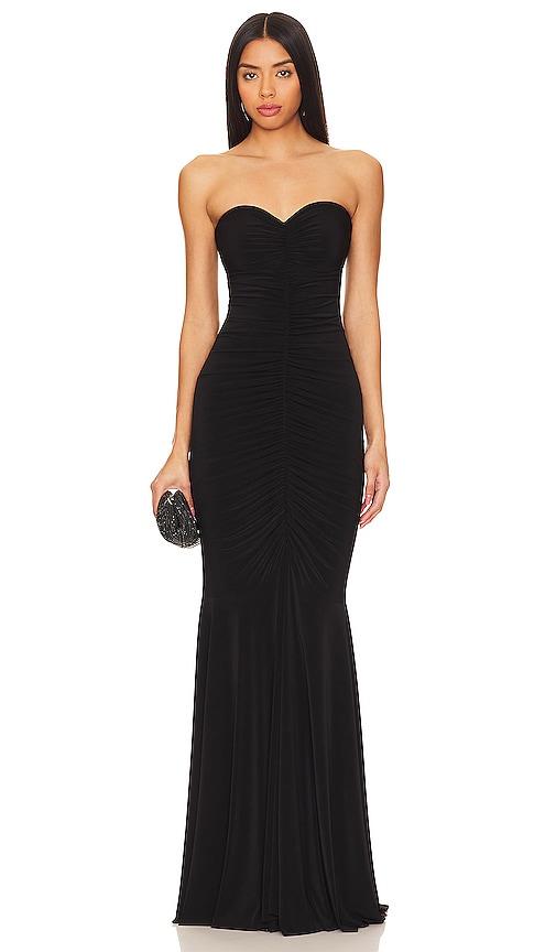 Norma Kamali Strapless Shirred Front Fishtail Gown in Black by NORMA KAMALI