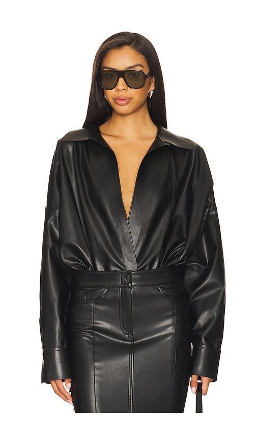 Norma Kamali Super Oversized Boyfriend NK Shirt Bodysuit in Black by NORMA KAMALI