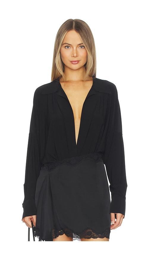 Norma Kamali Super Oversized Boyfriend Nk Shirt Bodysuit in Black by NORMA KAMALI
