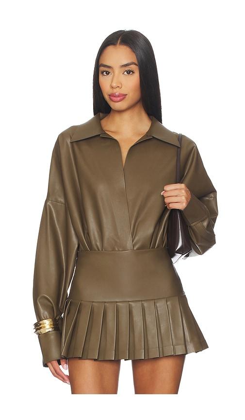 Norma Kamali Super Oversized Boyfriend Shirt Bodysuit in Dark Green by NORMA KAMALI