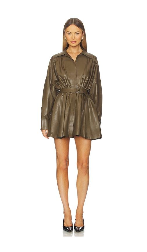Norma Kamali Super Oversized Boyfriend Shirt Flared Mini Dress in Olive by NORMA KAMALI