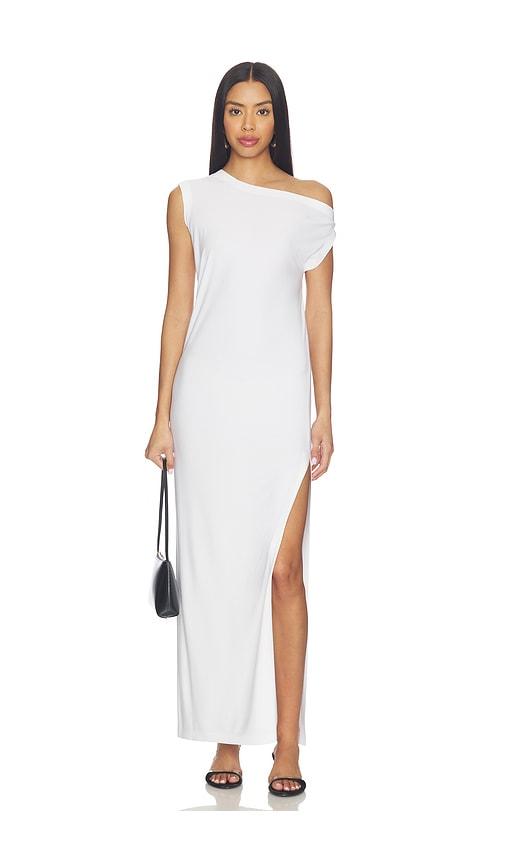 Norma Kamali x Lifestyle Drop Shoulder Long Dress With Side Slit in White by NORMA KAMALI