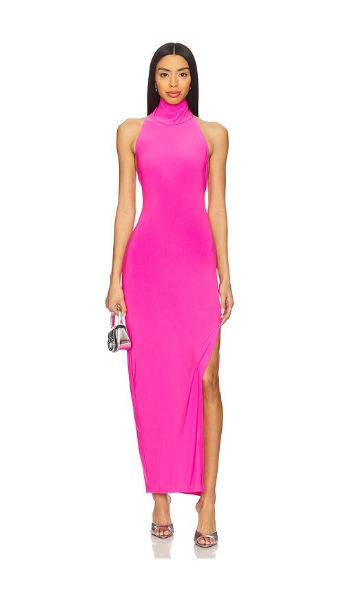 Norma Kamali x REVOLVE Halter Turtleneck Side Slit Gown in Pink by NORMA KAMALI