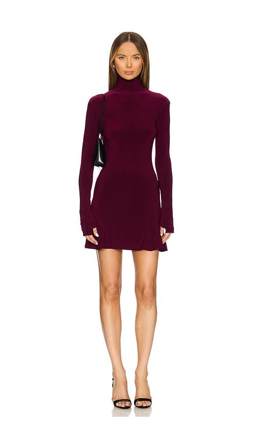 Norma Kamali x REVOLVE Long Sleeve Turtleneck Fishtail Mini Dress in Purple by NORMA KAMALI