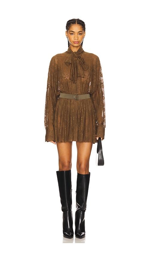Norma Kamali x REVOLVE X Revolve Super Oversized Boyfriend Shirt Flared Mini Dress in Olive by NORMA KAMALI