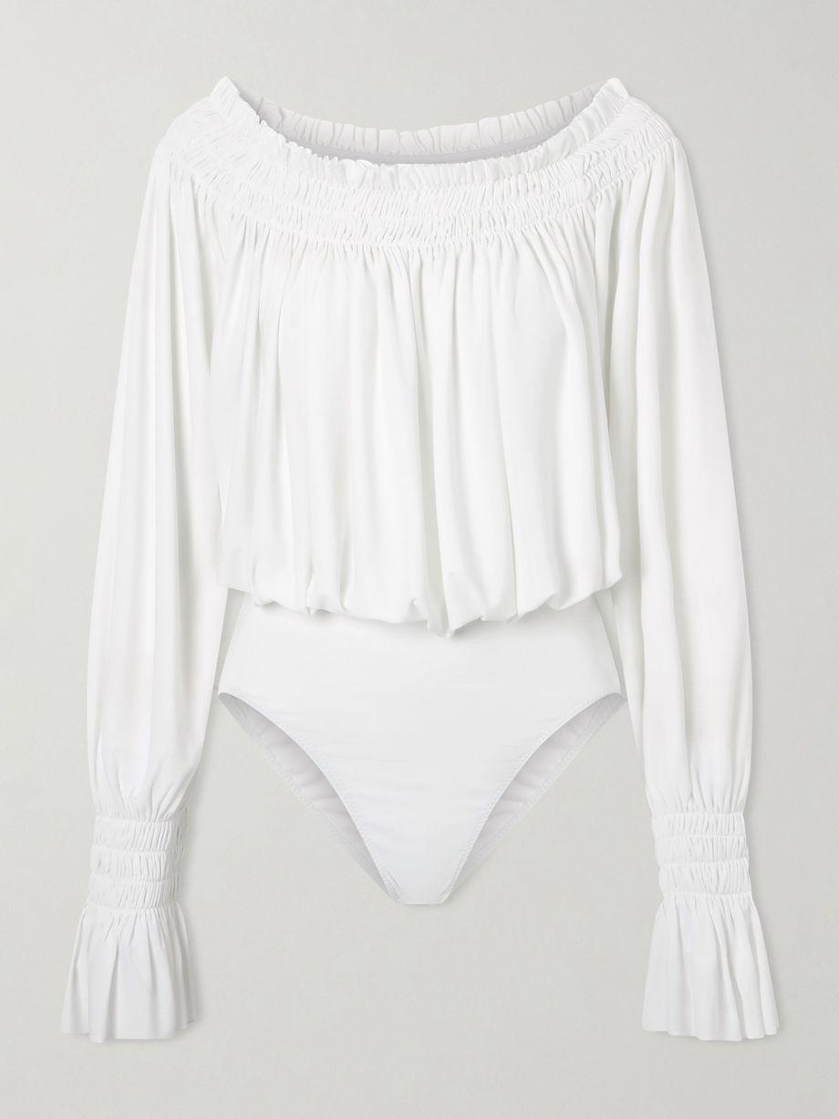 Shirred stretch-jersey bodysuit by NORMA KAMALI
