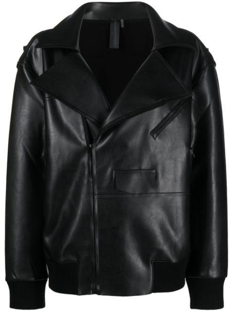 faux leather zip-up biker jacket by NORMA KAMALI
