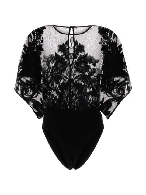 floral-lace draped-sleeve top by NORMA KAMALI