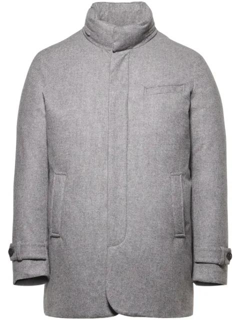 down-lined herringbone cashmere coat by NORWEGIAN WOOL