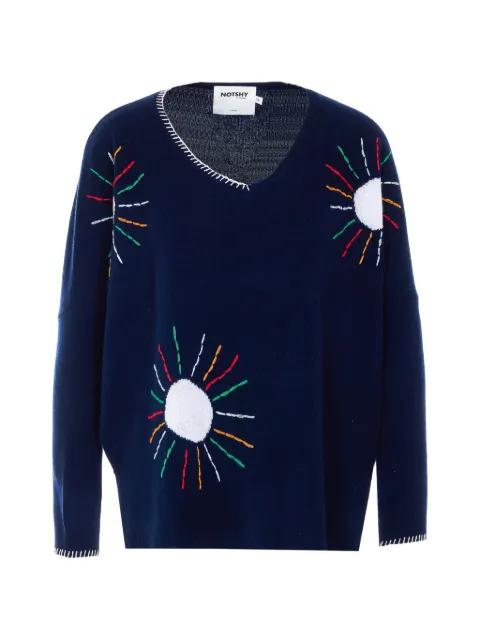 embroidered V-neck cashmere sweater by NOT SHY