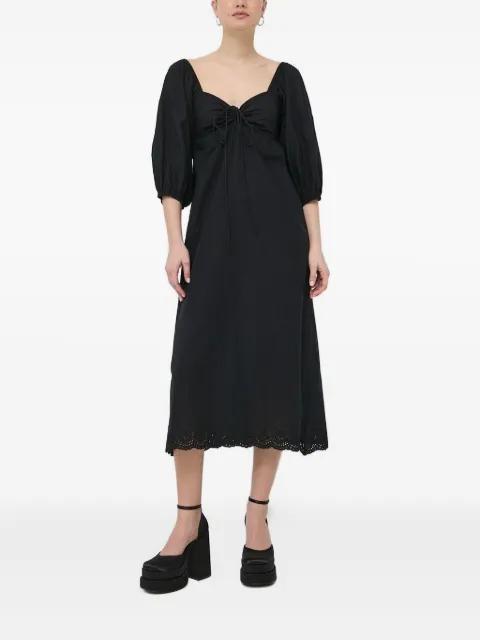 puff-sleeve eyelet-trimmed midi dress by NOTES DU NORD