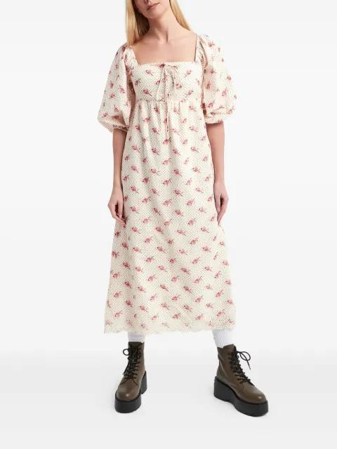 puff-sleeve floral-print midi dress by NOTES DU NORD