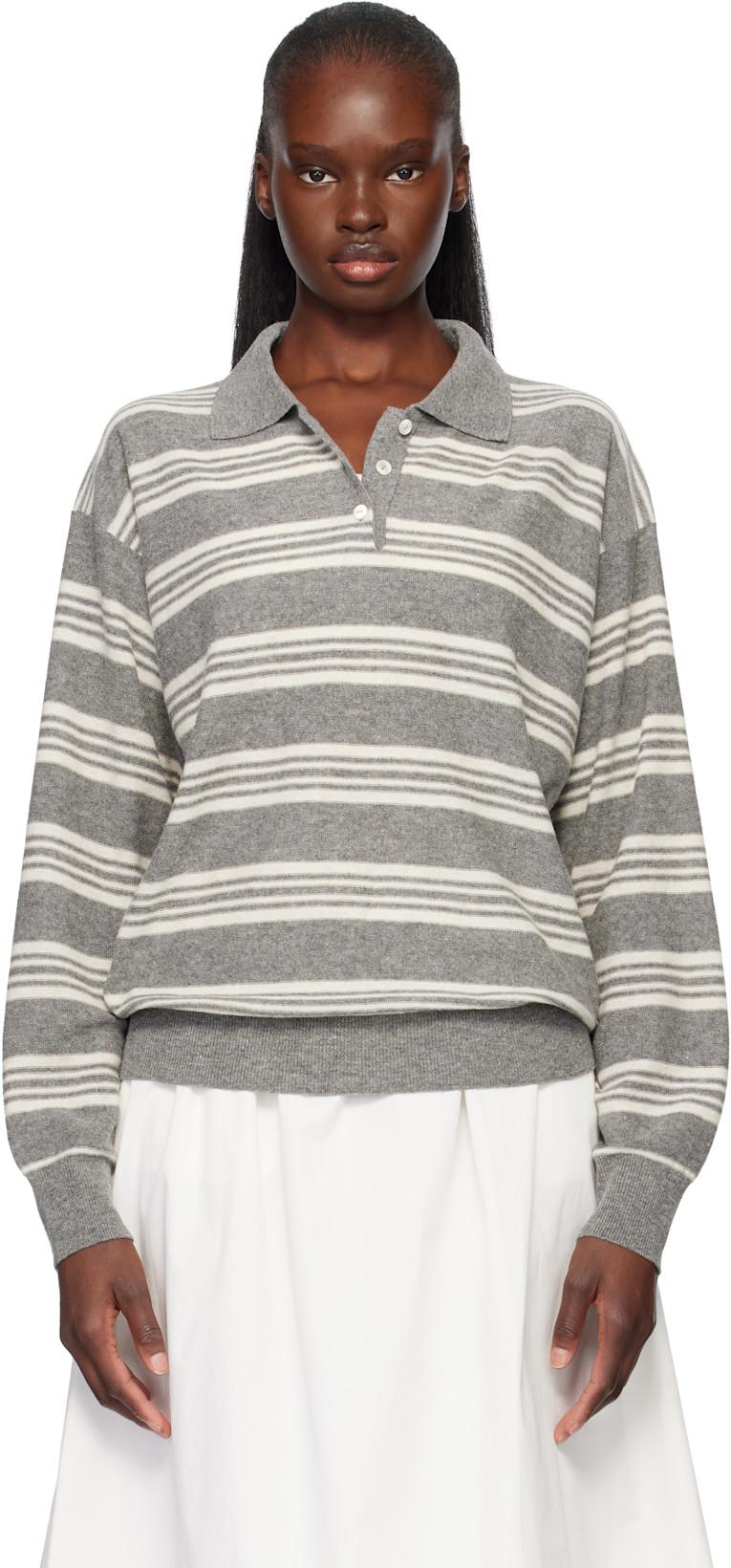 Gray Kevin Stripe Pullover Polo by NOTHING WRITTEN