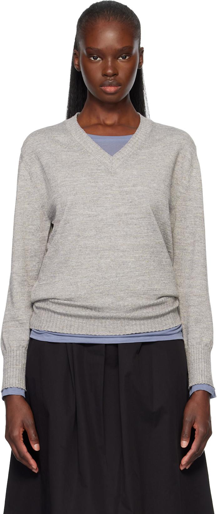 Gray Marine V-Neck Pullover Sweater by NOTHING WRITTEN