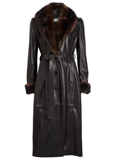 Baez fur-trim leather trench coat by NOUR HAMMOUR