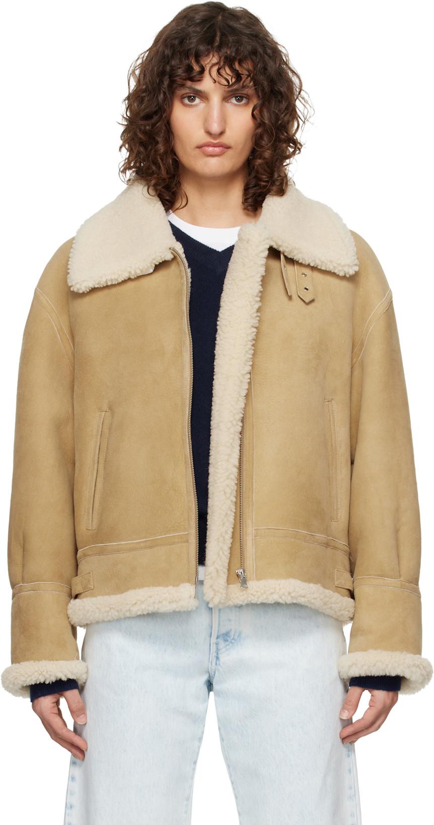 Beige Portia Shearling Jacket by NOUR HAMMOUR