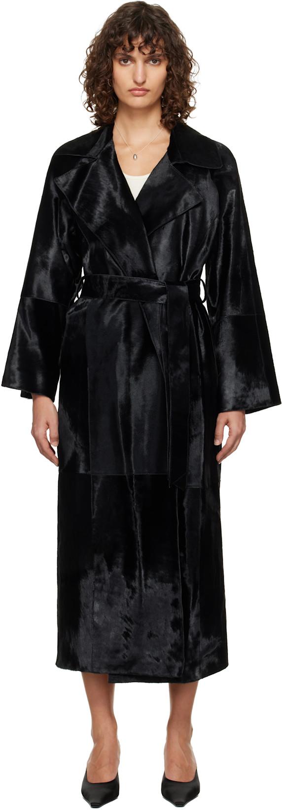 Black Althea Supple Ponyhair Coat by NOUR HAMMOUR