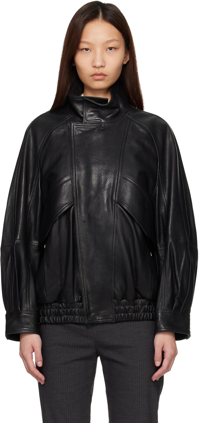 Black Ariste Fluid Leather Jacket by NOUR HAMMOUR