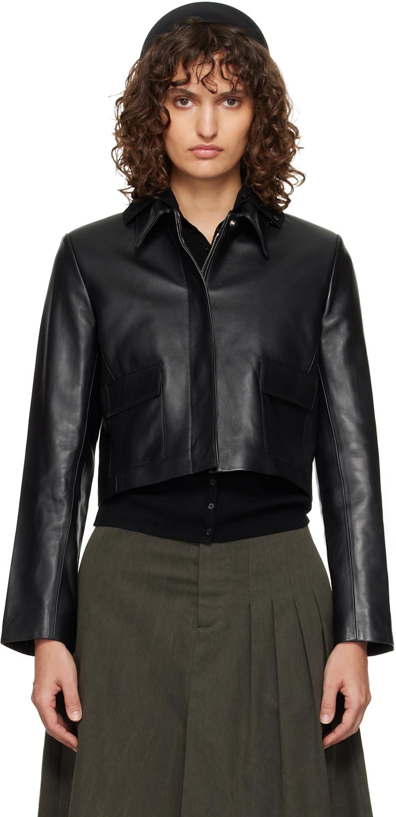 Black Bleeker Fitted Leather Jacket by NOUR HAMMOUR