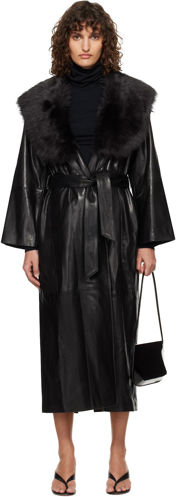 Black Briona Leather Coat by NOUR HAMMOUR