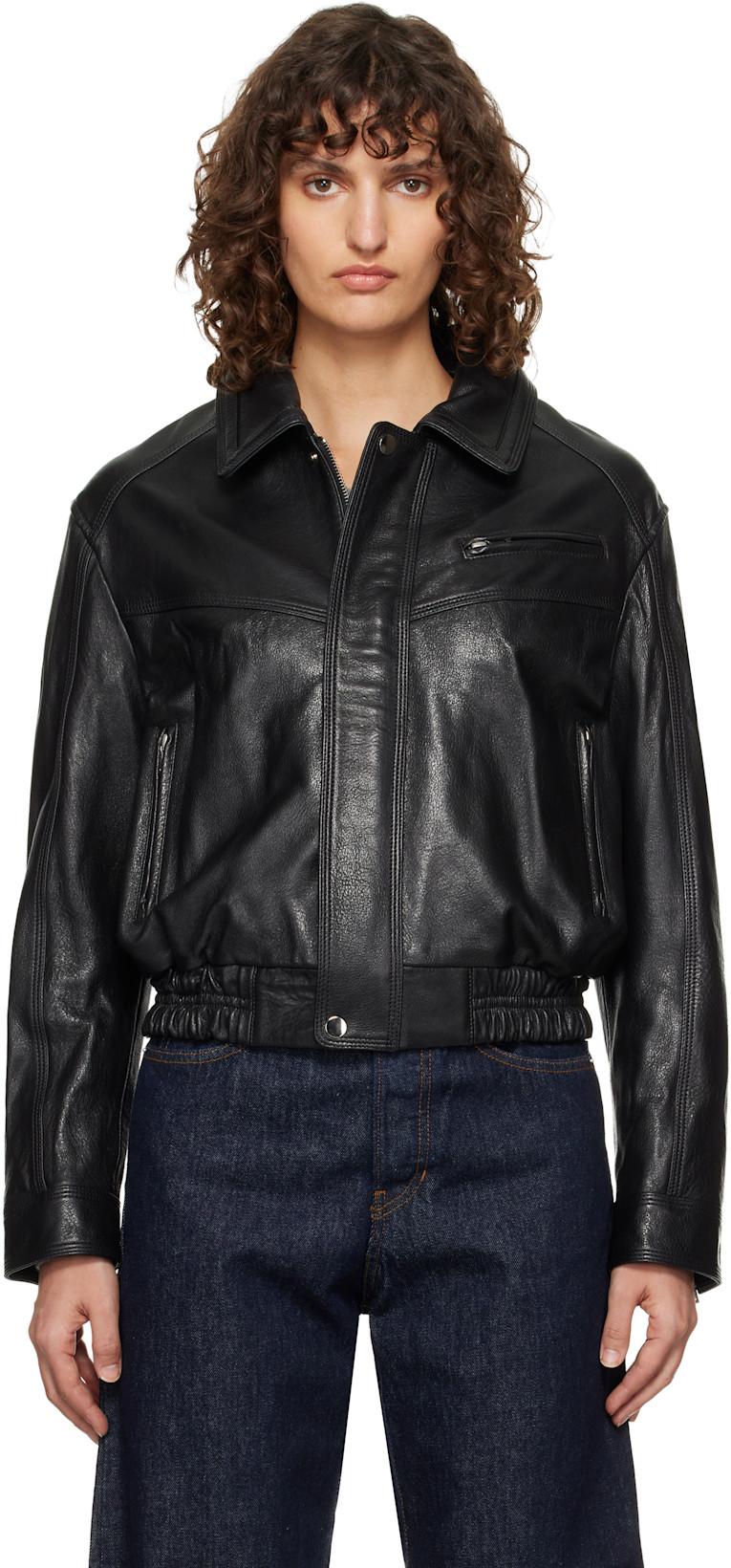 Black Clint Cropped Bomber Jacket by NOUR HAMMOUR