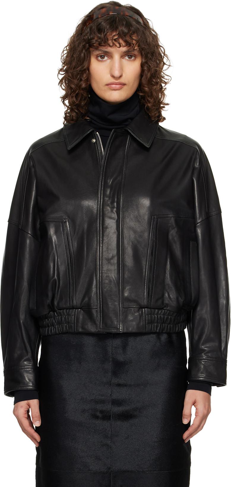 Black Dalma Relaxed Leather Jacket by NOUR HAMMOUR