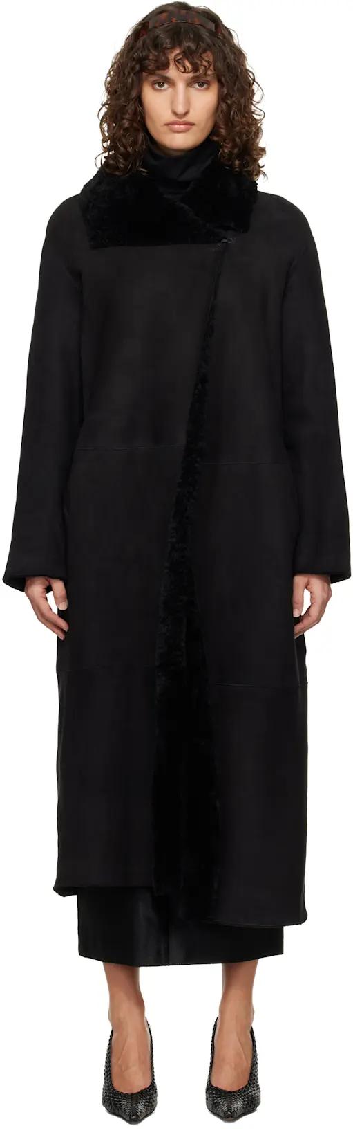 Black Draped Shearling Birthday Coat by NOUR HAMMOUR