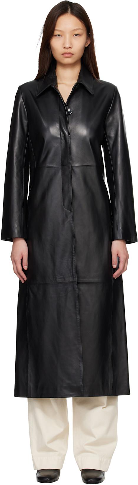 Black Gotham Leather Coat by NOUR HAMMOUR