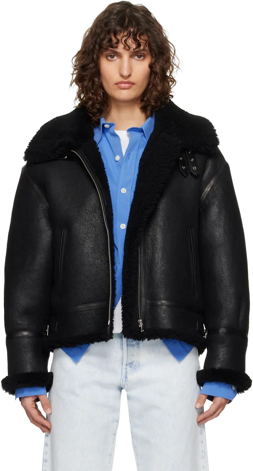 Black Portia Shearling Jacket by NOUR HAMMOUR
